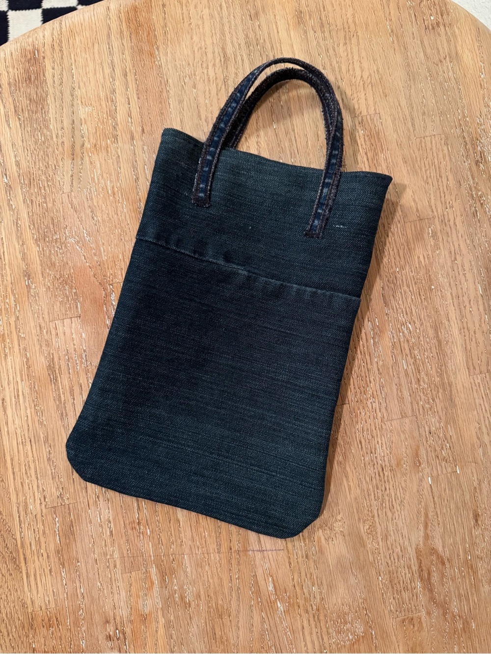 Dark Blue Denim Tote Bag with Short Handles